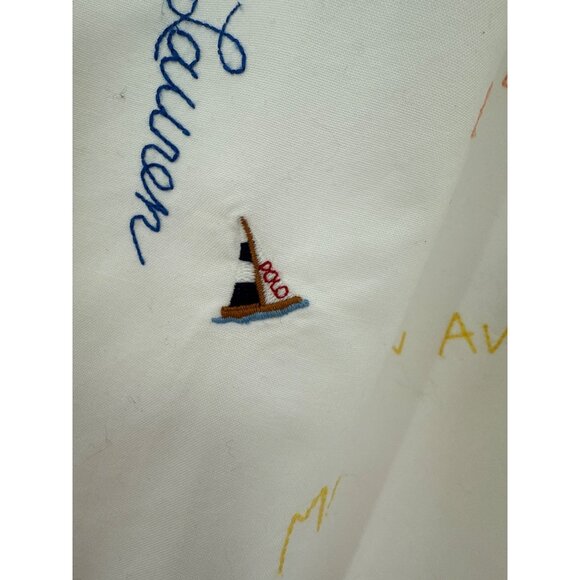 Ralph Lauren Polo‎ Embroidered Shirt Mens XL White Graffiti Collared Cotton - Picture 9 of 13
